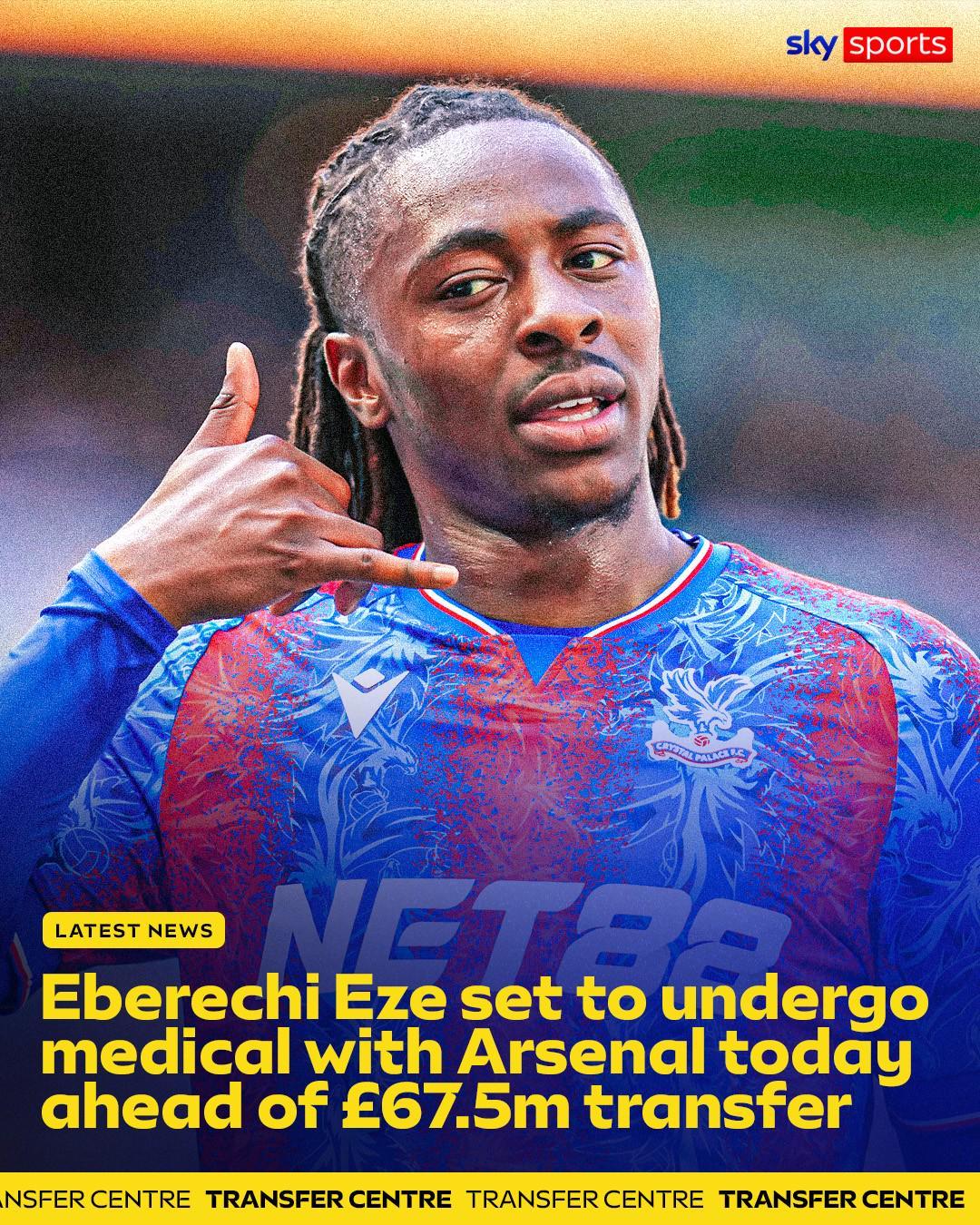 开云入口-天空：埃泽正在接受阿森纳体检，完成后将以6750万镑正式加盟